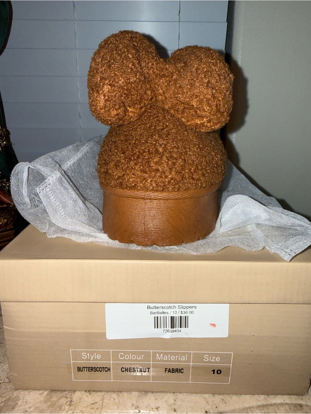 New Lemonade Butterscotch Fuzzy Bow Slippers - Chestnut size 10 fits a 8 1/2-9